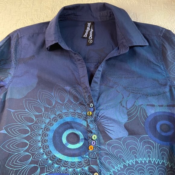 Desigual Blue Graphic Button Down Shirt - Picture 5 of 9